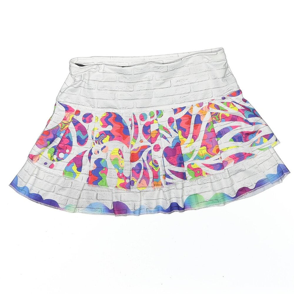 Lucky in Love White Mini Skirt with Multicolor Psychedelic Print